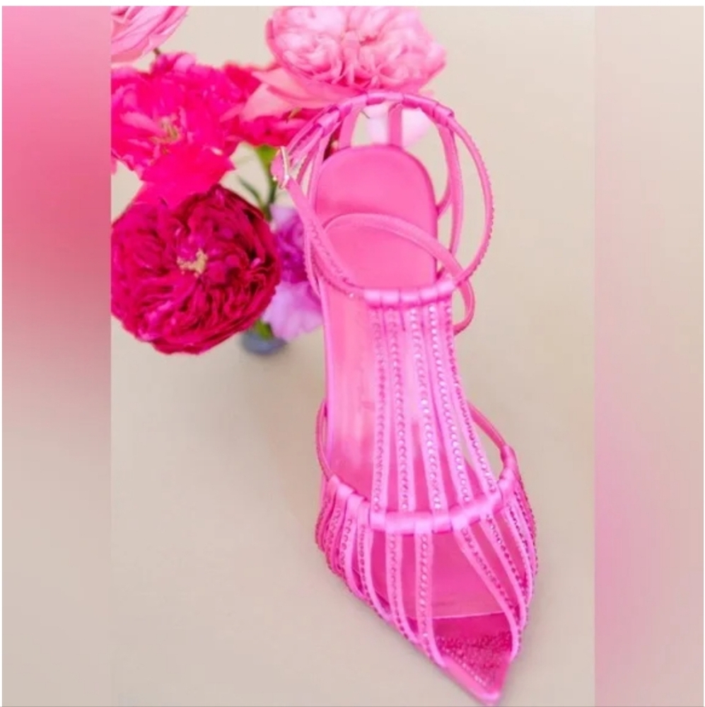 She is Cheval Designer Heels Chill Pill Pink Rinestone Heels Size 8